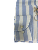 Camicia uomo in puro lino collo coreano medium fit azzurra/bianca Made in Italy