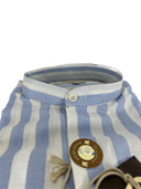 Camicia uomo in puro lino collo coreano medium fit azzurra/bianca Made in Italy