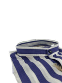 Camicia uomo in puro lino collo coreano medium fit blu e bianca Made in Italy