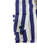 Camicia uomo in puro lino collo coreano medium fit blu e bianca Made in Italy