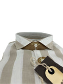 Camicia uomo in puro lino collo francese medium fit beige/bianca  Made in Italy
