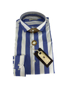 Camicia uomo in puro lino collo francese medium fit avion/bianca Made in Italy