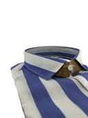 Camicia uomo in puro lino collo francese medium fit avion/bianca Made in Italy