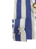 Camicia uomo in puro lino collo francese medium fit avion/bianca Made in Italy