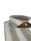 Camicia uomo in puro lino collo francese medium fit beige/bianca  Made in Italy