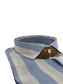 Camicia uomo in puro lino collo francese medium fit azzurra/bianca Made in Italy
