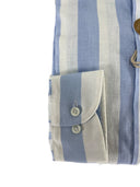 Camicia uomo in puro lino collo francese medium fit azzurra/bianca Made in Italy