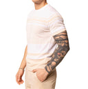 T-Shirt manica corta in cotone con righe orizzontali bianco e sabbia