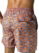 Costume da bagno arancione con stampa pesci in stile marinaro