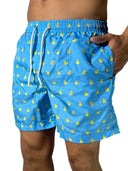 Costume da bagno celeste con stampa paparelle gialle