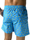 Costume da bagno celeste con stampa paparelle gialle