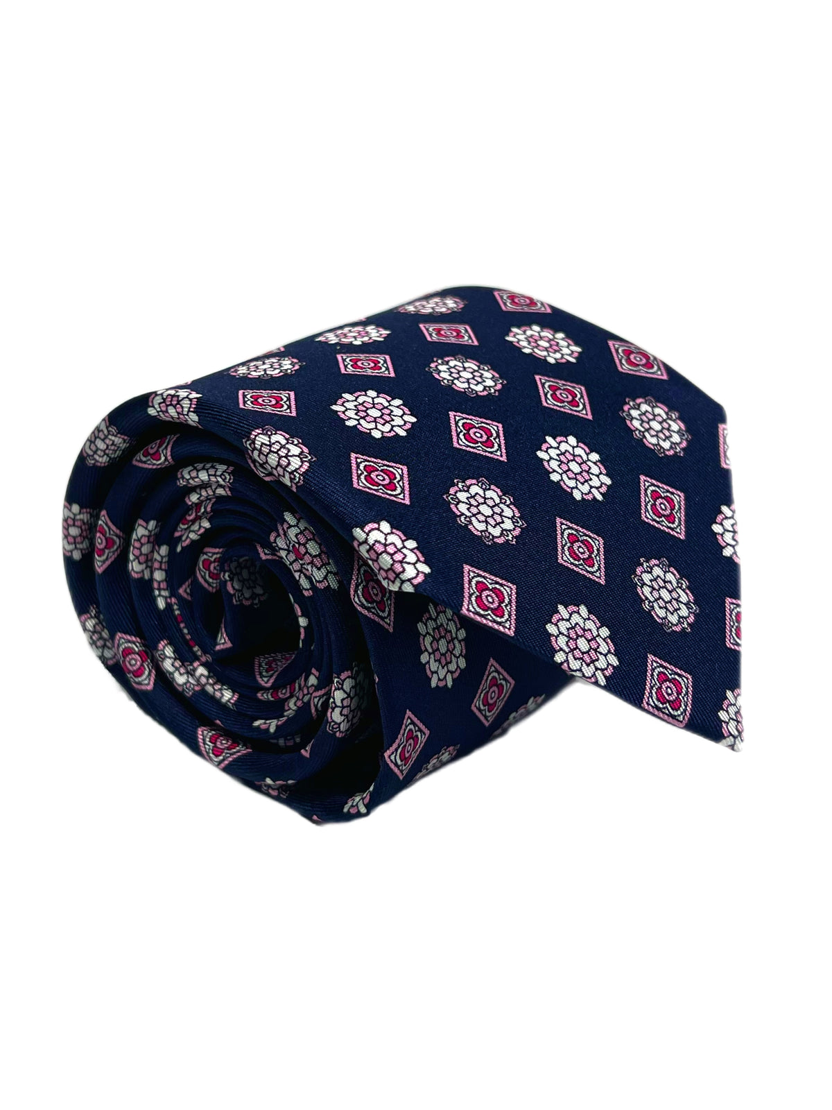 Cravatta Tasca Quadrato Set Blu Navy Pois Rosa con Motivo Cravatta Tasca Quadrato Set Blu Navy Pois Rosa con Motivo
