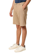 Bermuda Uomo in Lino e Cotone beige con Motivo a spina di pesce