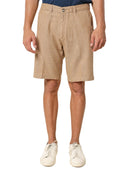 Bermuda Uomo in Lino e Cotone beige con Motivo a spina di pesce