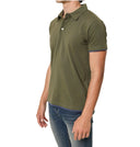 Polo in cotone piquet bordi contrasto in colore verde militare