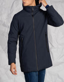 Giaccone uomo casual in tessuto tecnino e piumino reversibile con cappuccio