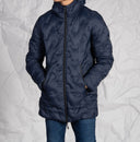 Giaccone uomo casual in tessuto tecnino e piumino reversibile con cappuccio