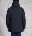 Giaccone uomo casual in tessuto tecnino e piumino reversibile con cappuccio