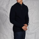 Cardigan uomo a coste con zip in misto lana