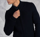Cardigan uomo a coste con zip in misto lana