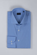 Camicia uomo Bagariny sartoriale in cotone popeline stretch azzurro con microfantasia - slim fit