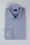 Camicia uomo Bagariny sartoriale in cotone oxford micro quadretto blu slim fit