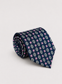 Cravatta uomo 3 pieghe in seta twill blu navy fantasia geometrica