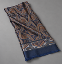 Sciarpa uomo in pura lana e seta blu con fantasia paisley