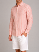 Camicia uomo in cotone e lino rigata collo francese – slim fit