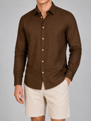 Camicia uomo in puro lino collo francese tinta unita – slim fit