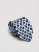 Cravatta uomo 3 pieghe in seta twill azzurro cielo fantasia geometrica