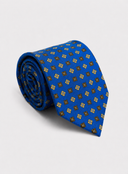 Cravatta uomo in seta fantasia geometrica azzurra e oro 3 pieghe