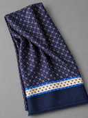 Sciarpa uomo in pura lana e seta blu con fantasia paisley e geometrica