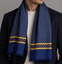 Sciarpa uomo in pura lana e seta blu con fantasia geometrica