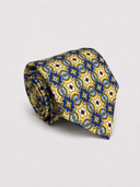 Cravatta uomo 3 pieghe in seta twill Positano giallo ocra fantasia geometrica