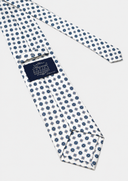 Cravatta uomo in pura seta bianca microfantasia blu 3 pieghe