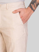 Bermuda uomo in lino e cotone con motivo spigato - slim fit