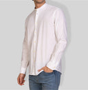 Camicia uomo in puro lino collo coreano tinta unita – slim fit