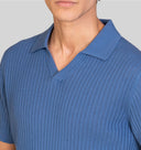 Polo uomo in cotone a costine con collo aperto