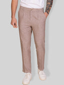 Pantalone uomo sartoriale in lino e cotone spigato con pinces – slim fit