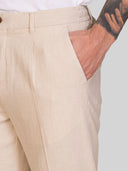 Pantalone uomo sartoriale in lino e cotone spigato con pinces – slim fit