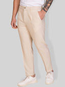 Pantalone uomo sartoriale in lino e cotone spigato con pinces – slim fit