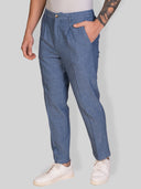 Pantalone uomo sartoriale in lino e cotone spigato con pinces – slim fit