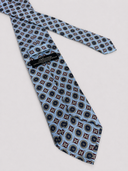 Cravatta uomo 3 pieghe in seta twill azzurro cielo fantasia geometrica