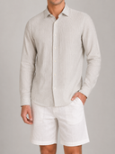 Camicia uomo in cotone e lino rigata collo francese – slim fit