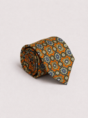Cravatta uomo 3 pieghe in seta twill arancione fantasia maiolica Made in Italy