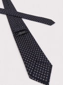 Cravatta uomo 3 pieghe in seta twill blu navy fantasia geometrica