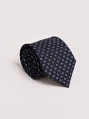 Cravatta uomo 3 pieghe in seta twill blu navy fantasia geometrica