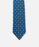 Cravatta uomo in seta fantasia geometrica azzurra e oro 3 pieghe
