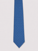Cravatta uomo 3 pieghe in seta twill blu royal fantasia geometrica